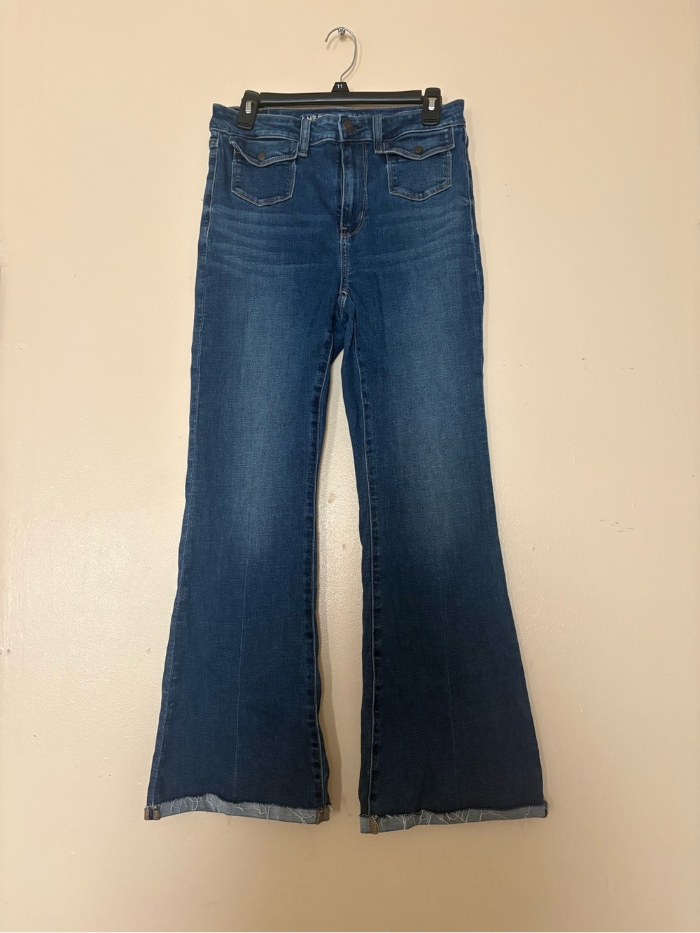 American Eagle Outfitters Mid-Rise Dark Blue Wide Leg Jeans